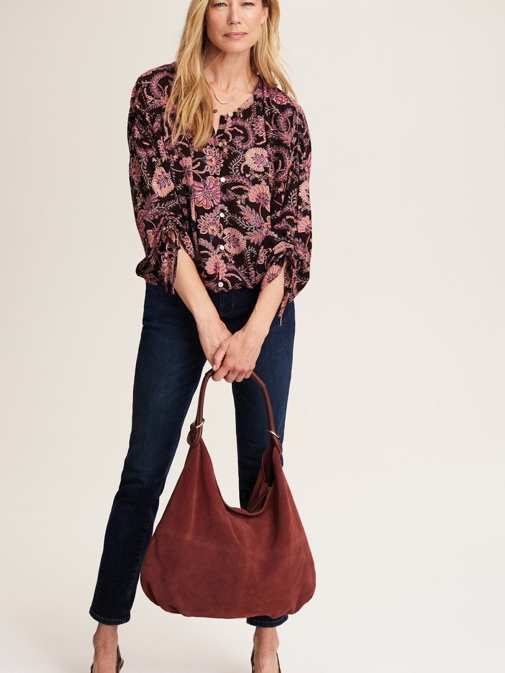 J. Jill Printed Crinkle Textured Top XL Floral Paisley Button Front Blouse - Picture 3 of 6
